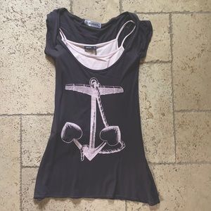 Tshirt with light pink tank top. Cute w/ leggings